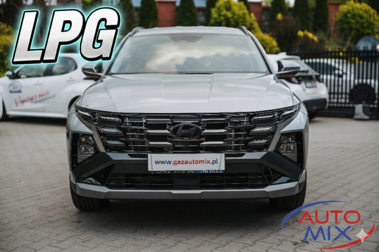 Przód Hyundai Tucson LPG 2026 w kolorze szarym po profesjonalnym montażu instalacji LPG w Gazautomix
